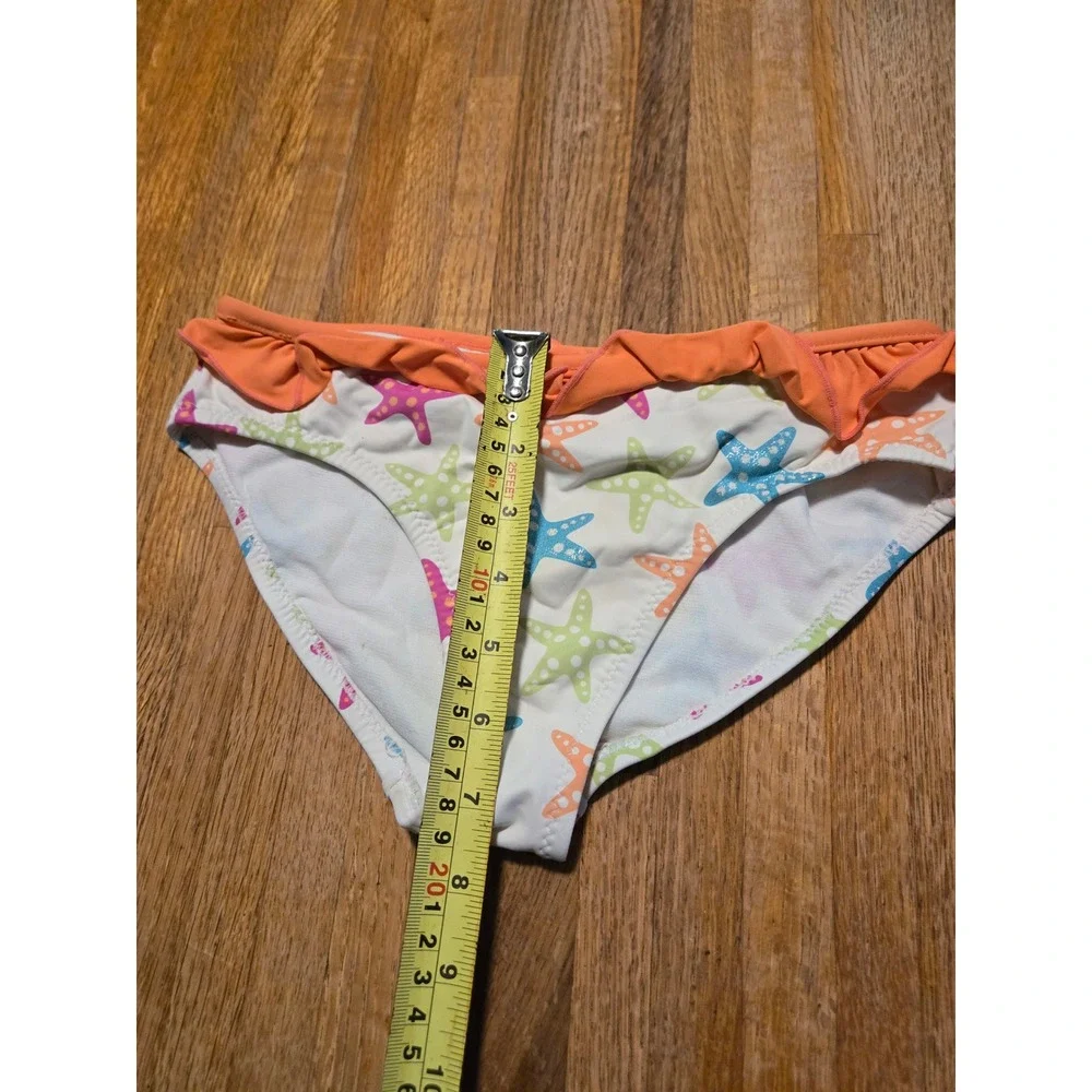 Garnet Hill Kids Girls 10 White Orange Multi Starfish Ruffle Bikini Swim Bottom
